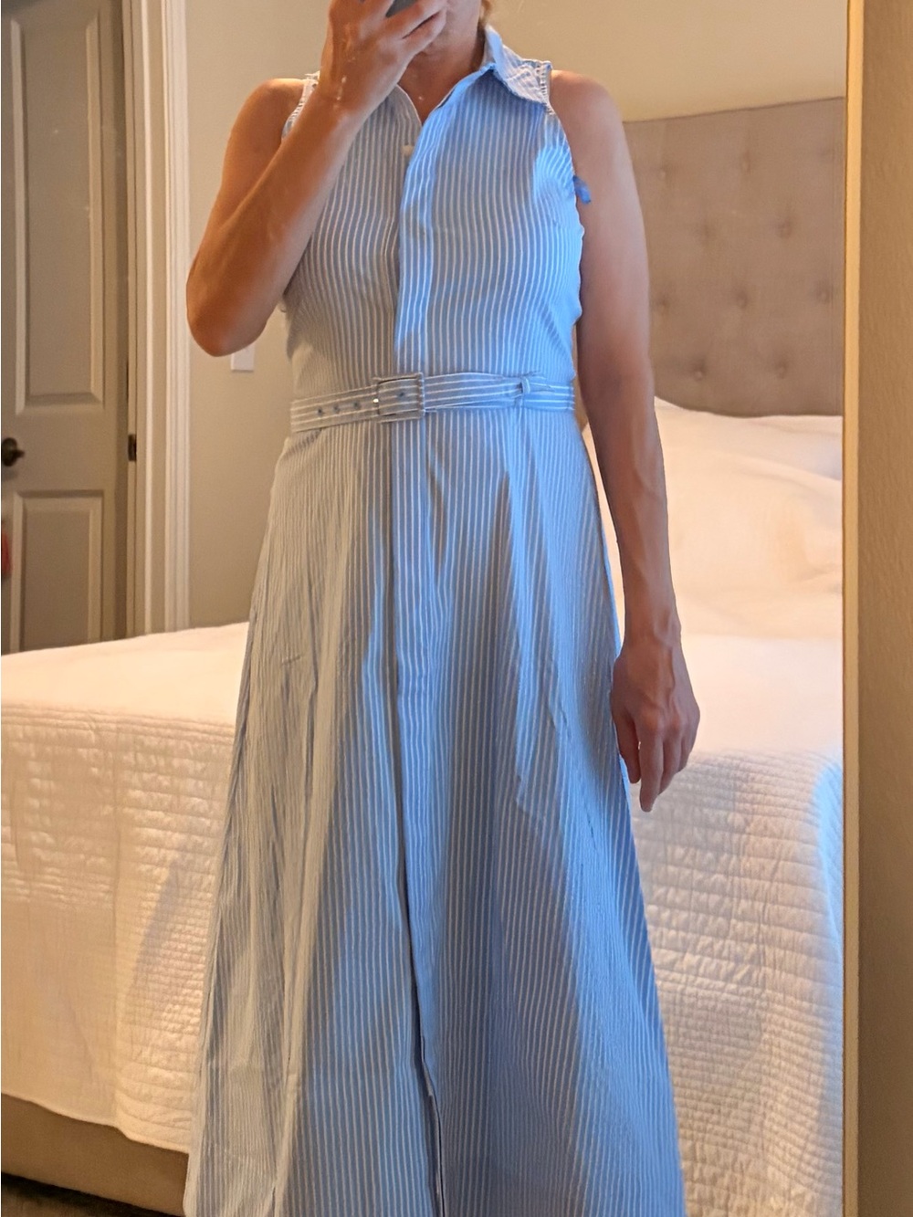 Ann Taylor Light Blue Pinstripe Midi Shirt Dress with Belt NWT - Picture 9 of 9